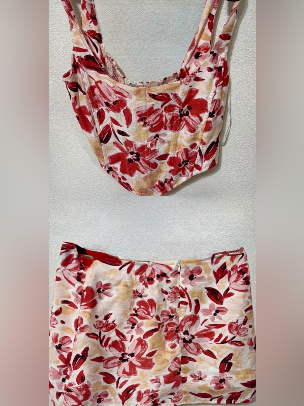 Small Edit by nine- Red Floral Corset Crop Top & Skirt Set